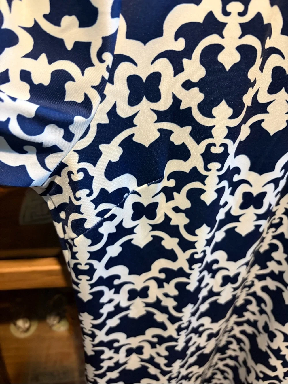 Jean-Pierre Klifa Paris Ruffle Collar Jersey Dress Blue/ Scroll Resort Size XL